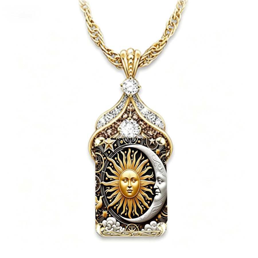 Celestial Sun & Moon Glass Pendant Necklace