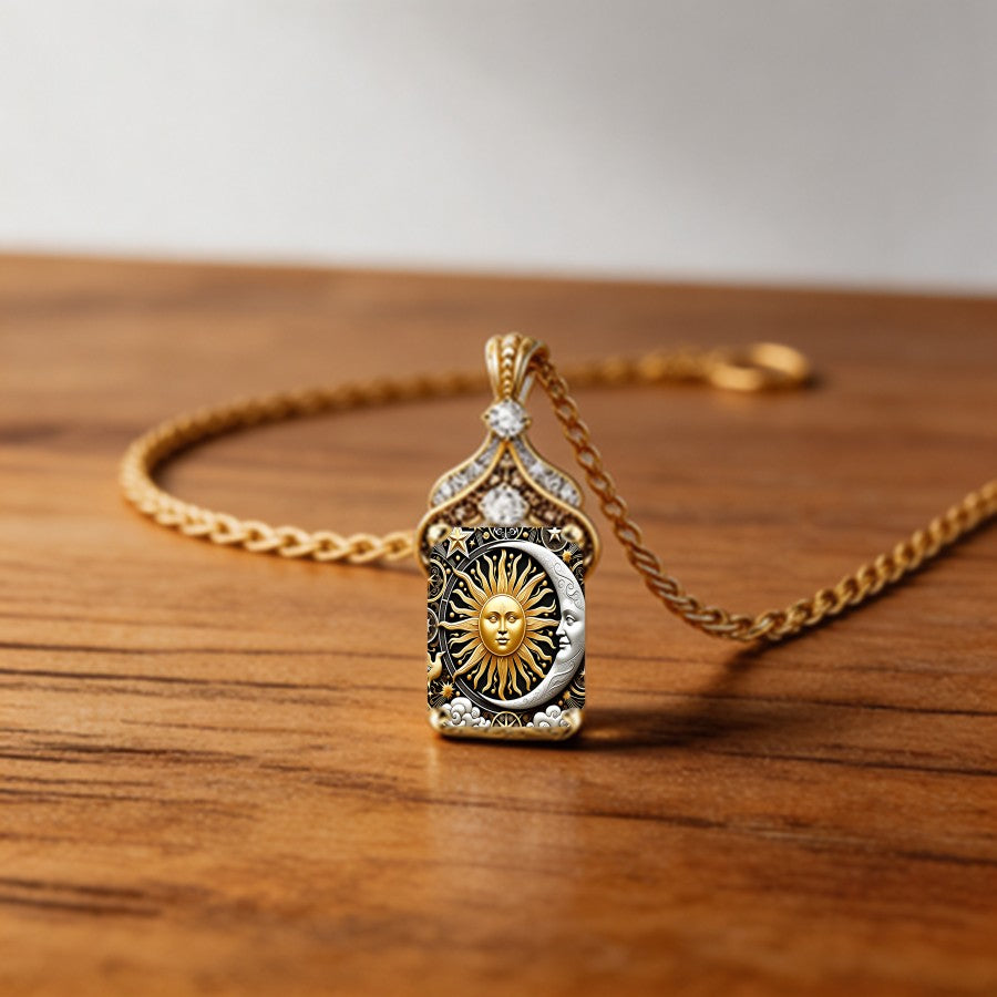 Celestial Sun & Moon Glass Pendant Necklace