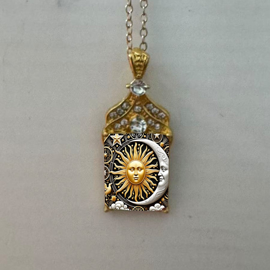 Celestial Sun & Moon Glass Pendant Necklace