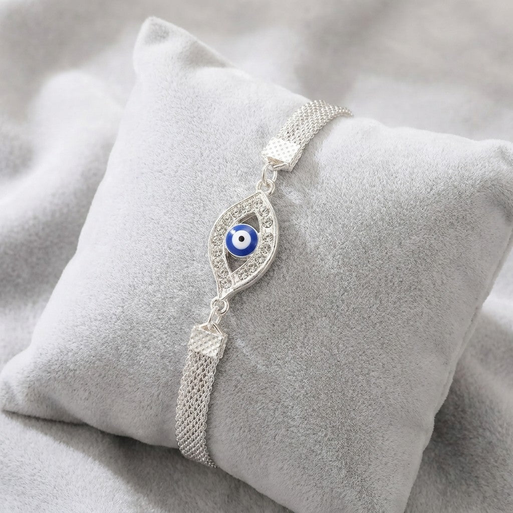 Blue Evil Eye Mesh Bracelet Set