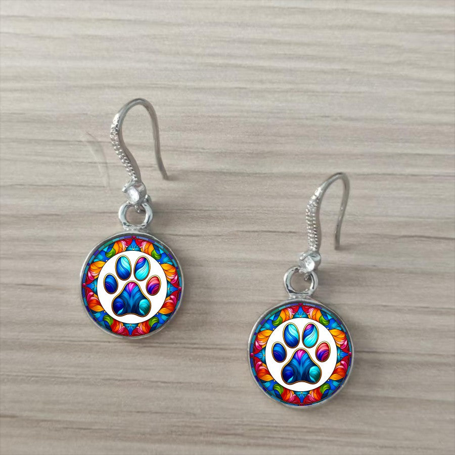 Mosaic Paw Print Drop Earrings