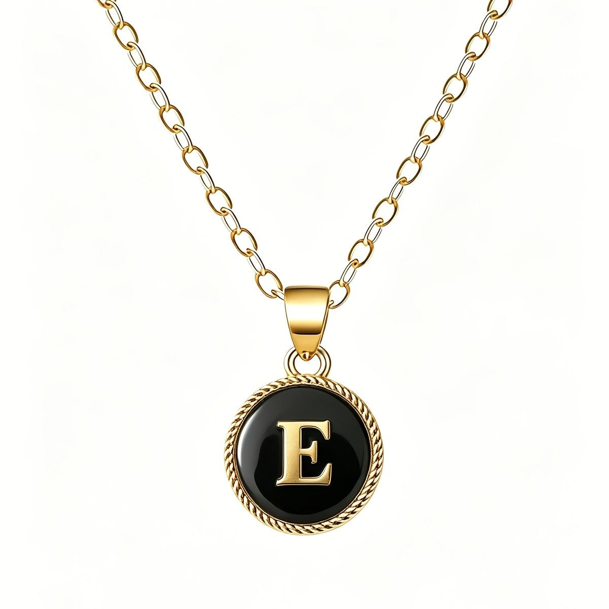 Black Enamel Initial Coin Necklace