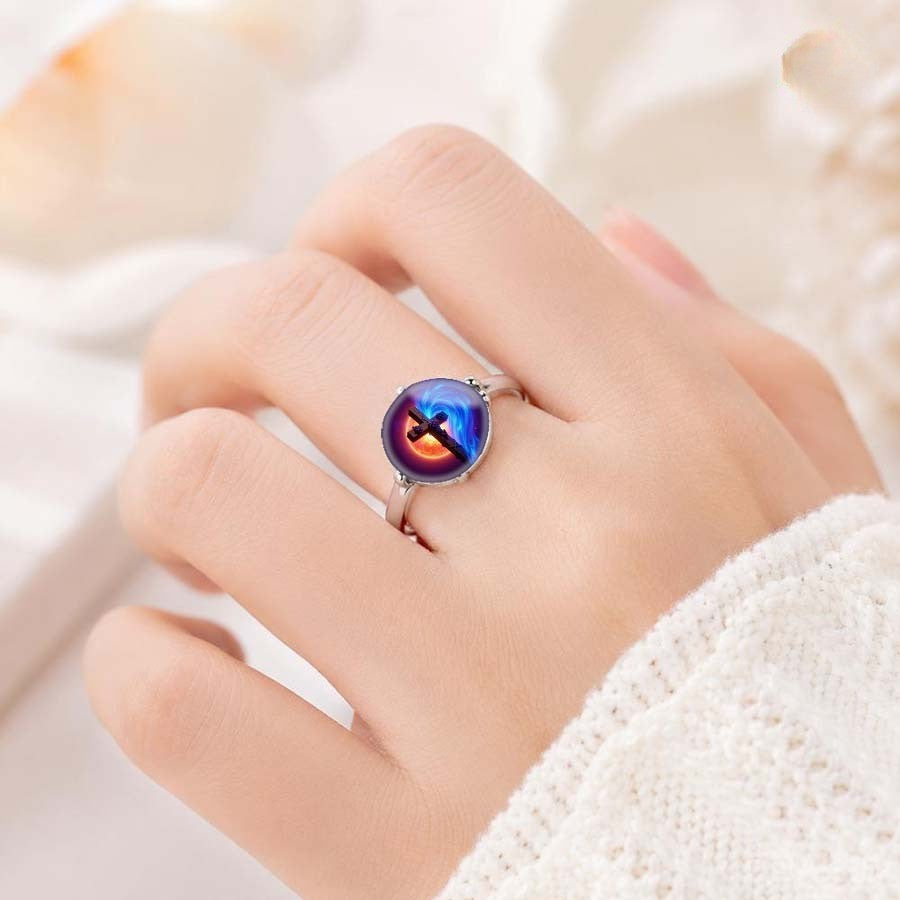 Cosmic Swirl Cross Ring