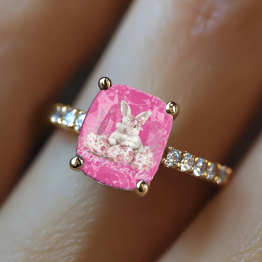 Pink Bunny Square Ring