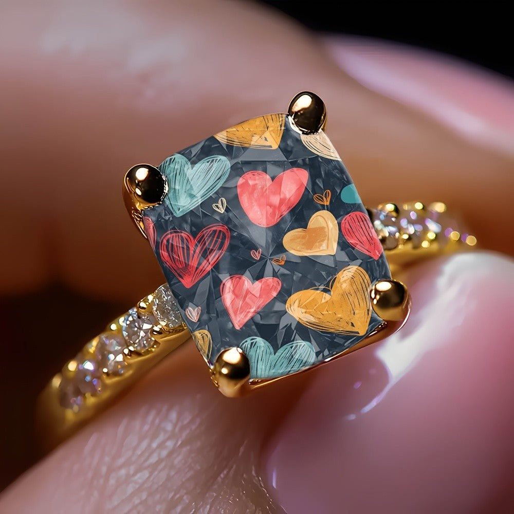 Colorful Sketch Hearts Square Ring