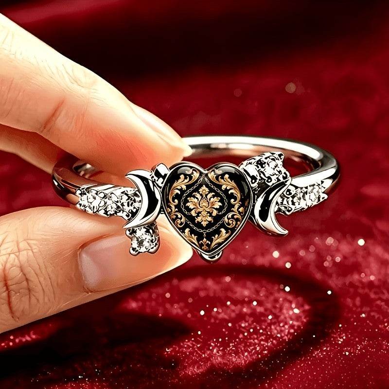 Ornate Black Heart Ring