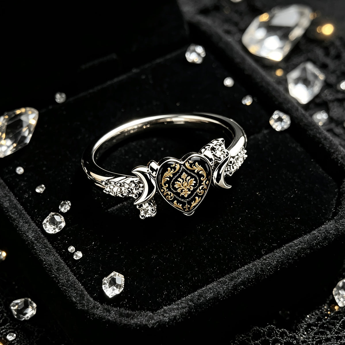 Ornate Black Heart Ring