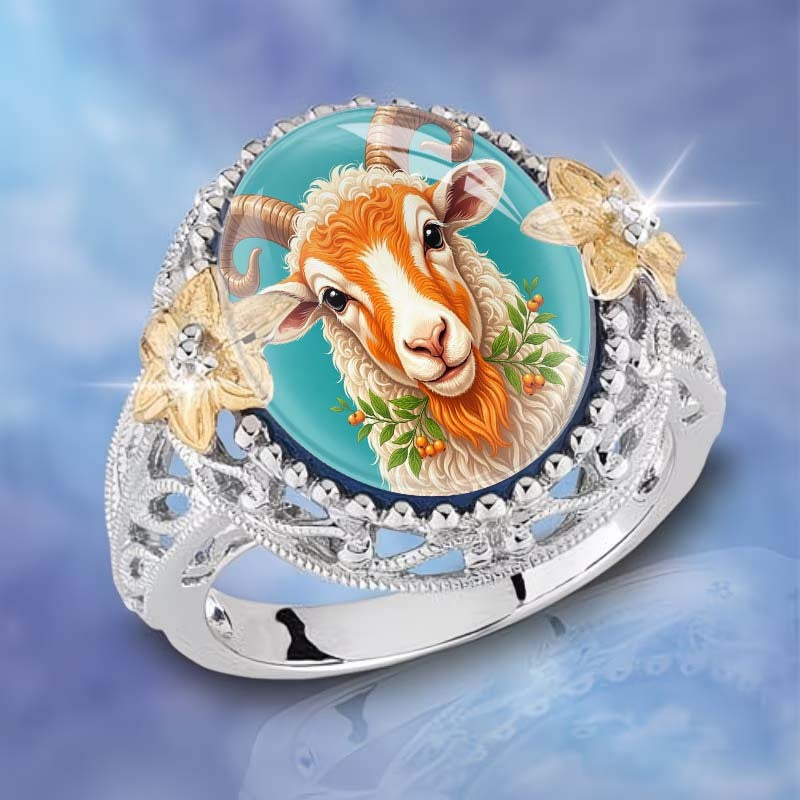 Sheep Floral Dome Ring