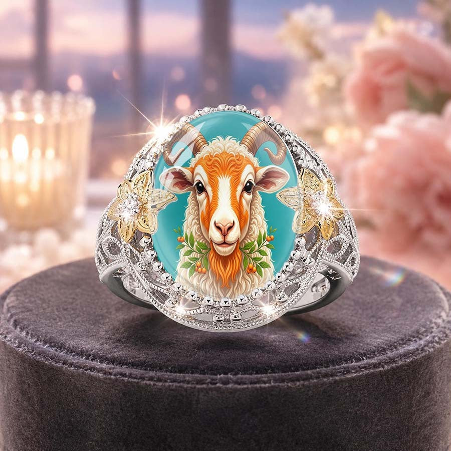 Sheep Floral Dome Ring
