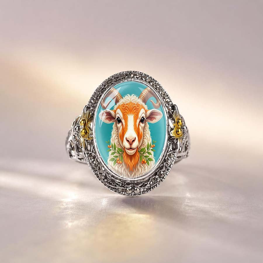 Sheep Floral Dome Ring