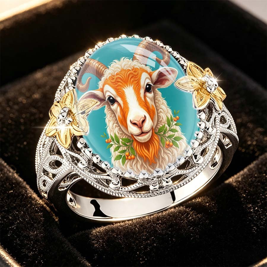 Sheep Floral Dome Ring