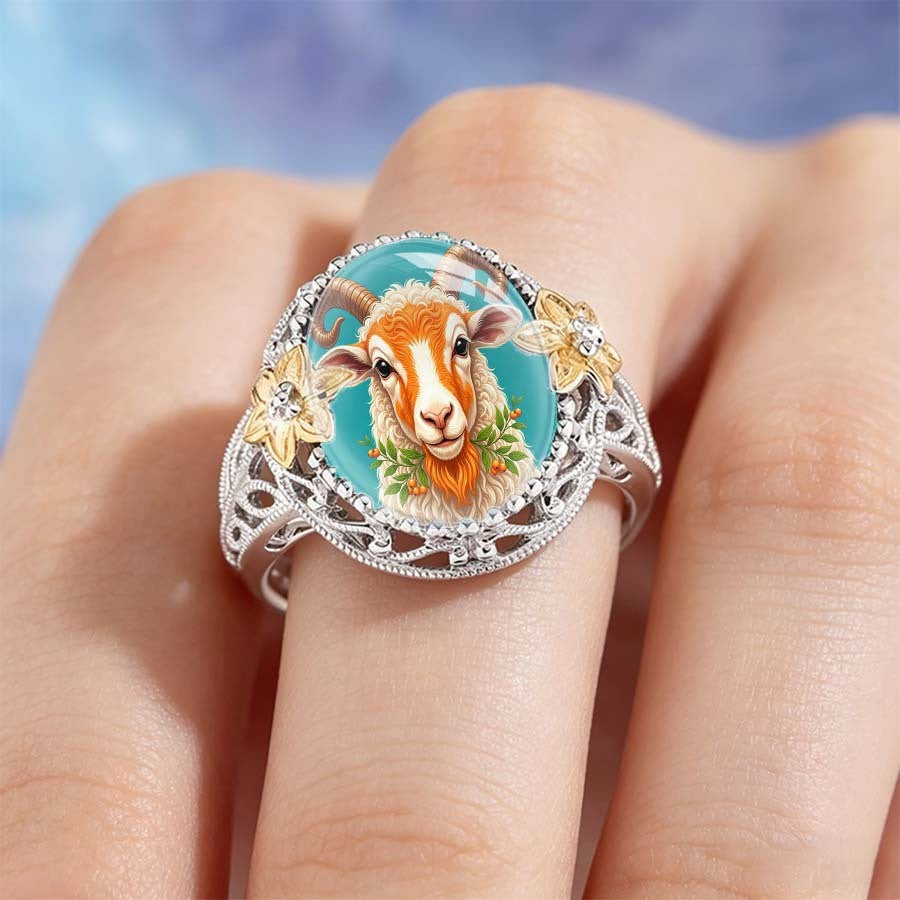 Sheep Floral Dome Ring