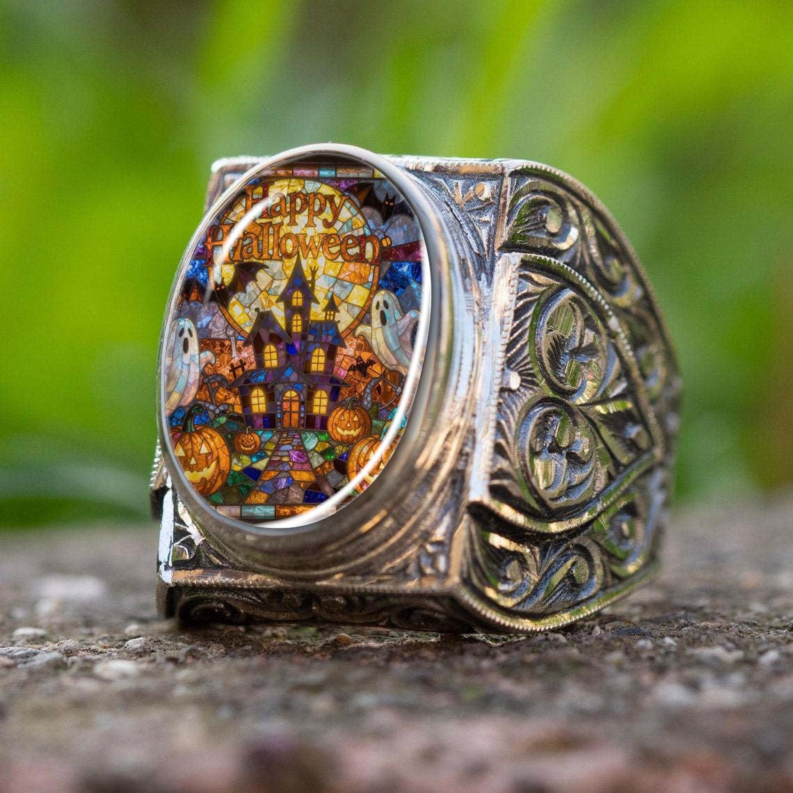 Haunted House Stained Glass Ring