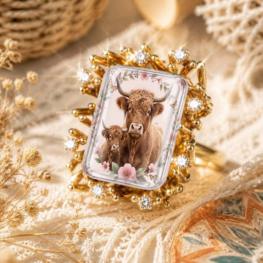 Highland Cow Crystal Halo Ring