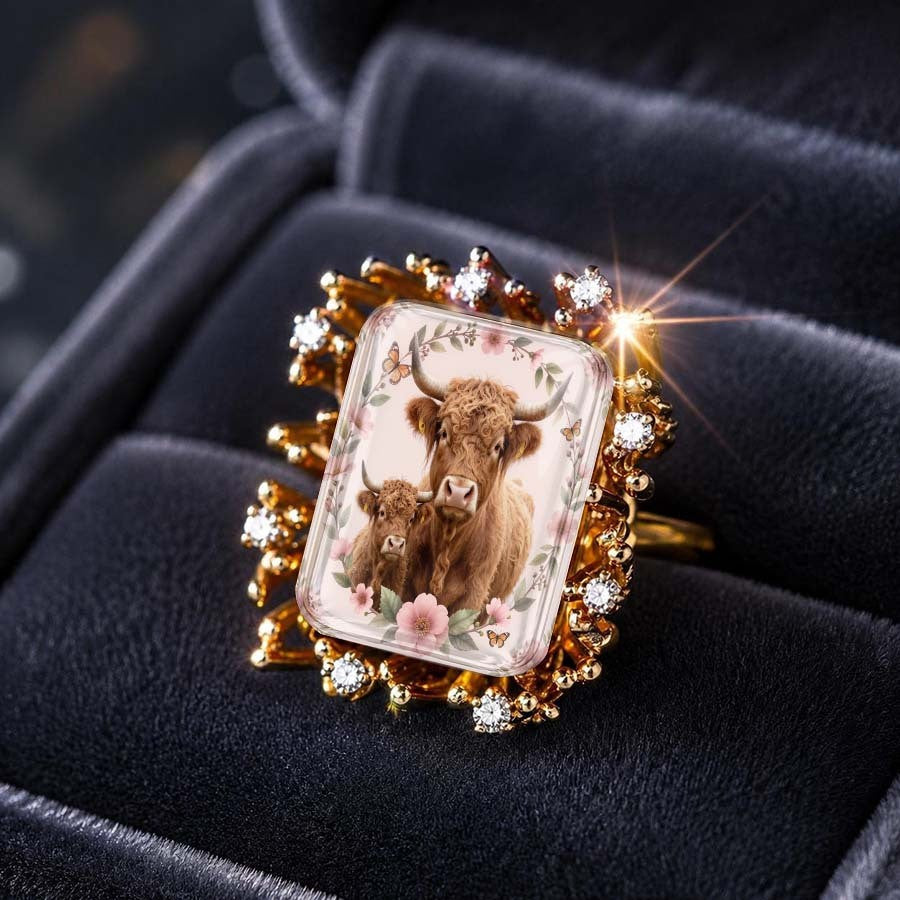 Highland Cow Crystal Halo Ring