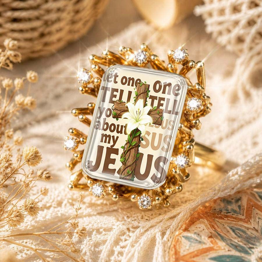 Wooden Cross & Lily Faith Statement Ring
