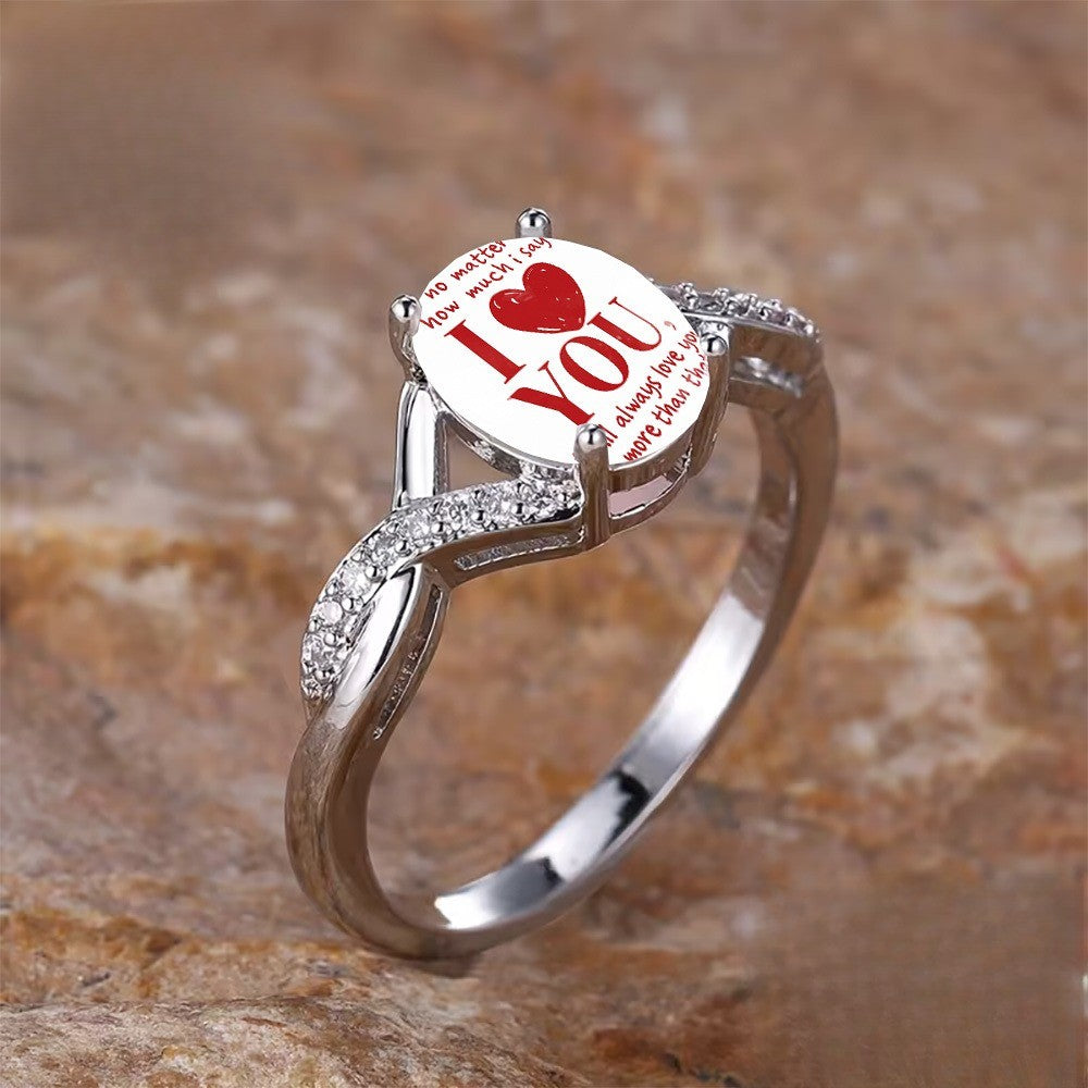 Red Heart Message Oval Ring