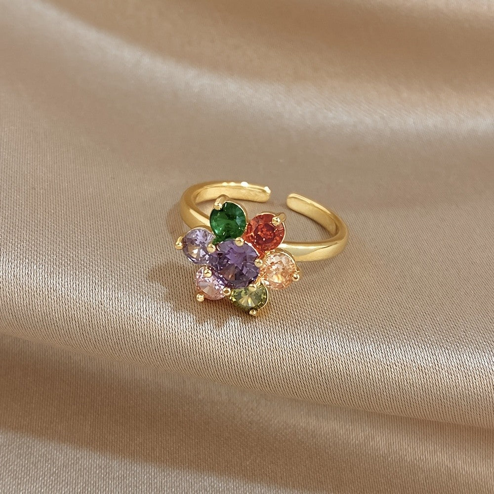 Multicolor Zircon Flower Ring