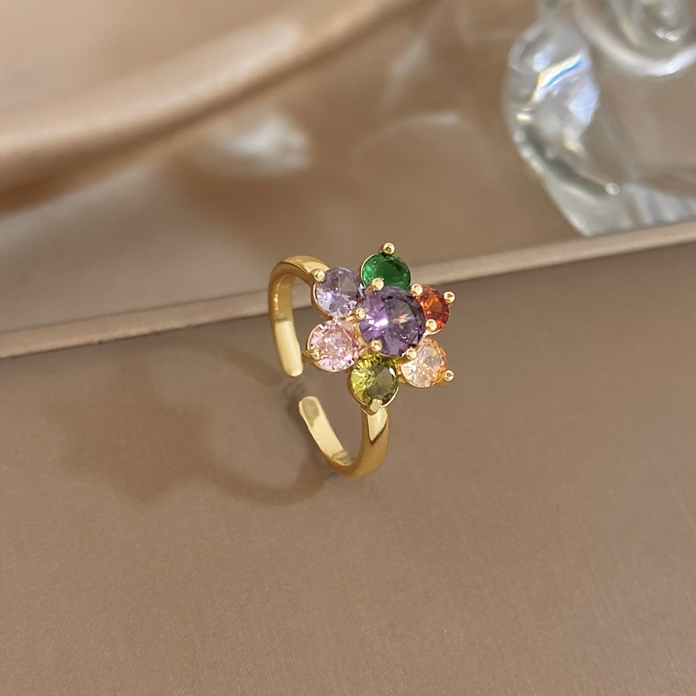 Multicolor Zircon Flower Ring