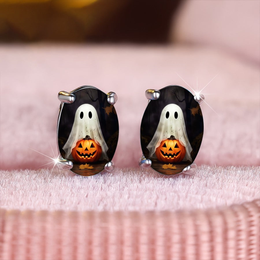 Ghost and Pumpkin Oval Earrings