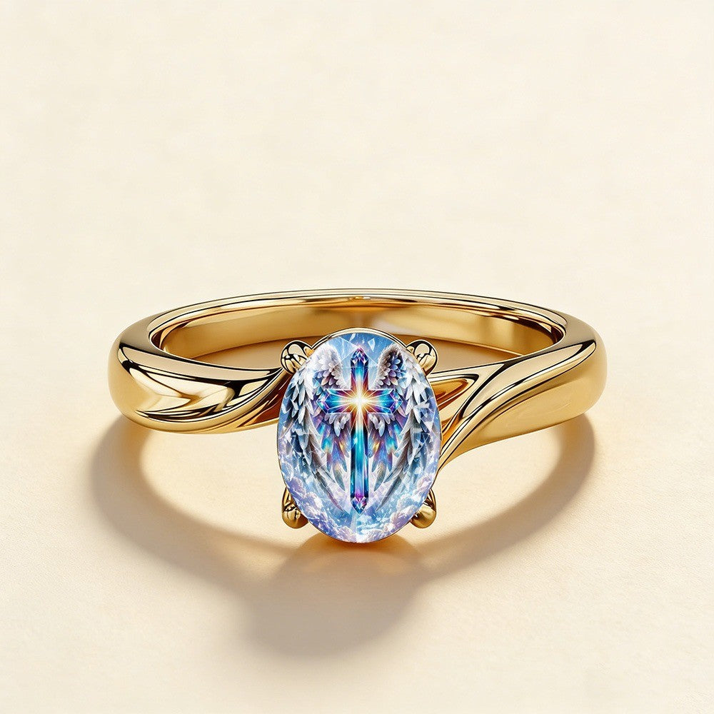 Illuminated Angel Wing Cross Ring