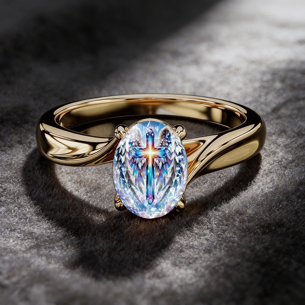 Illuminated Angel Wing Cross Ring