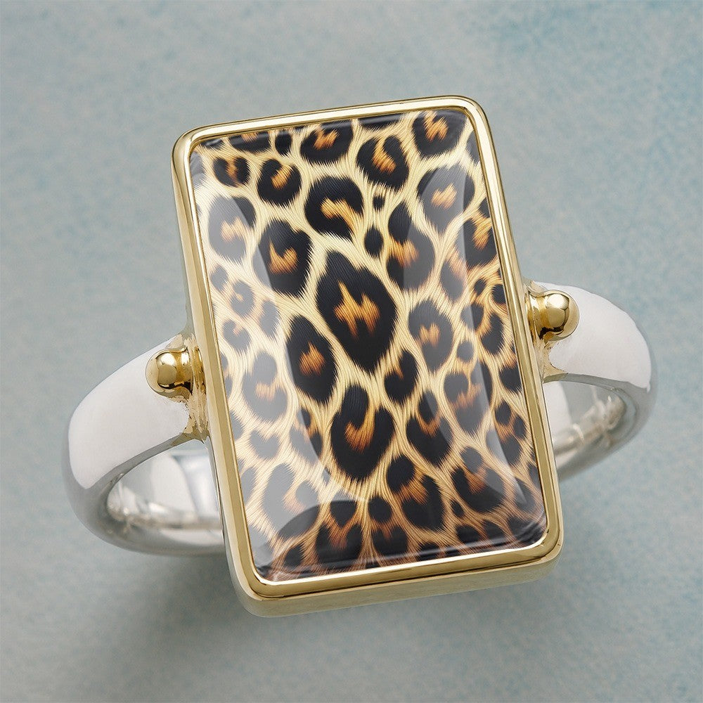 Leopard Print Rectangle Statement Ring