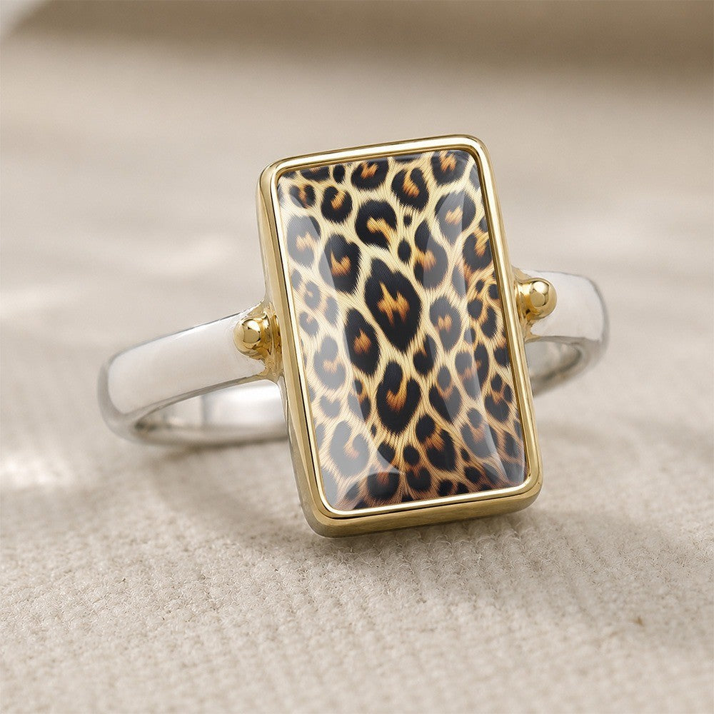 Leopard Print Rectangle Statement Ring