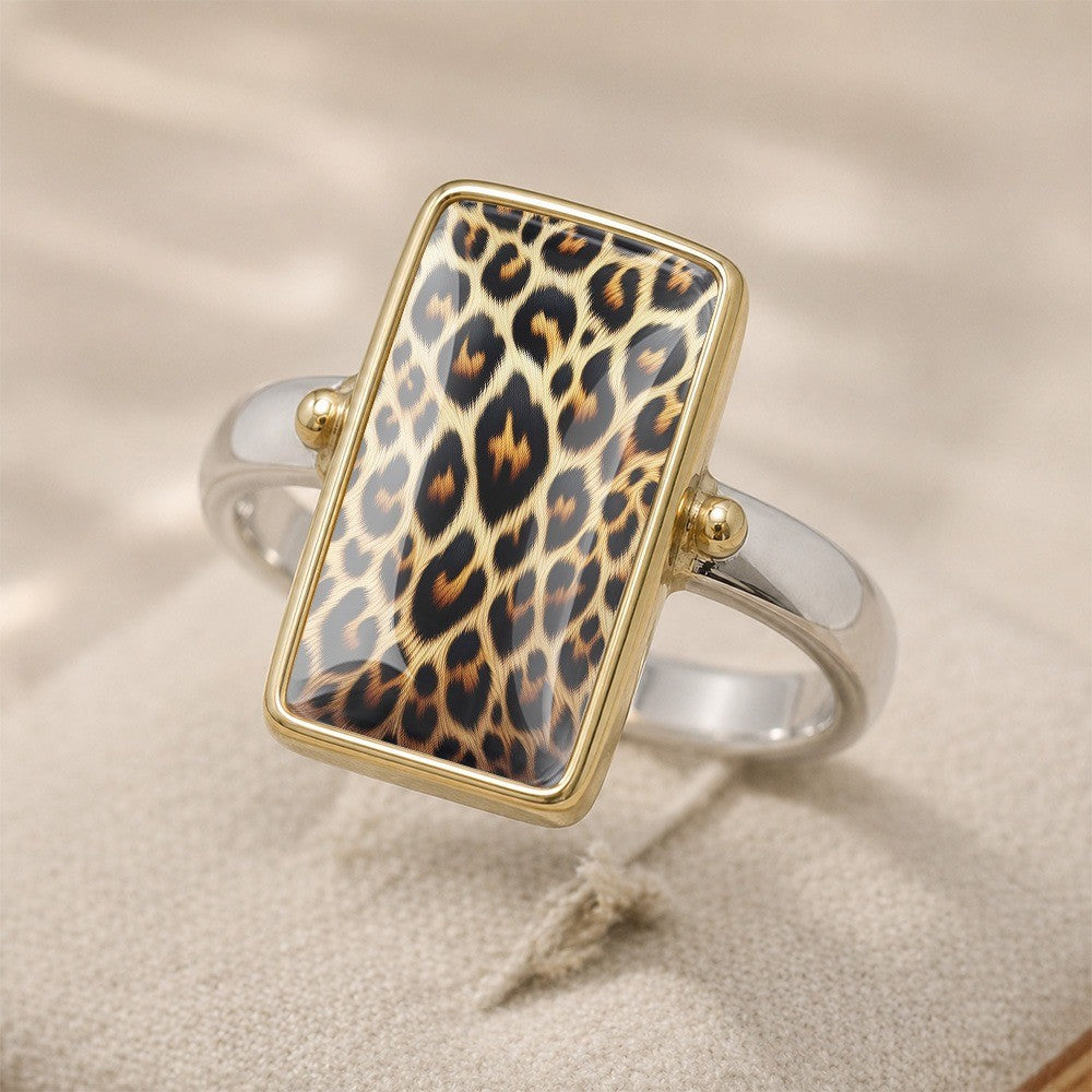 Leopard Print Rectangle Statement Ring