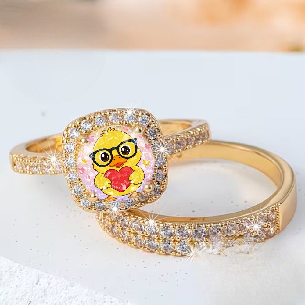 Square Chick & Heart Ring Set