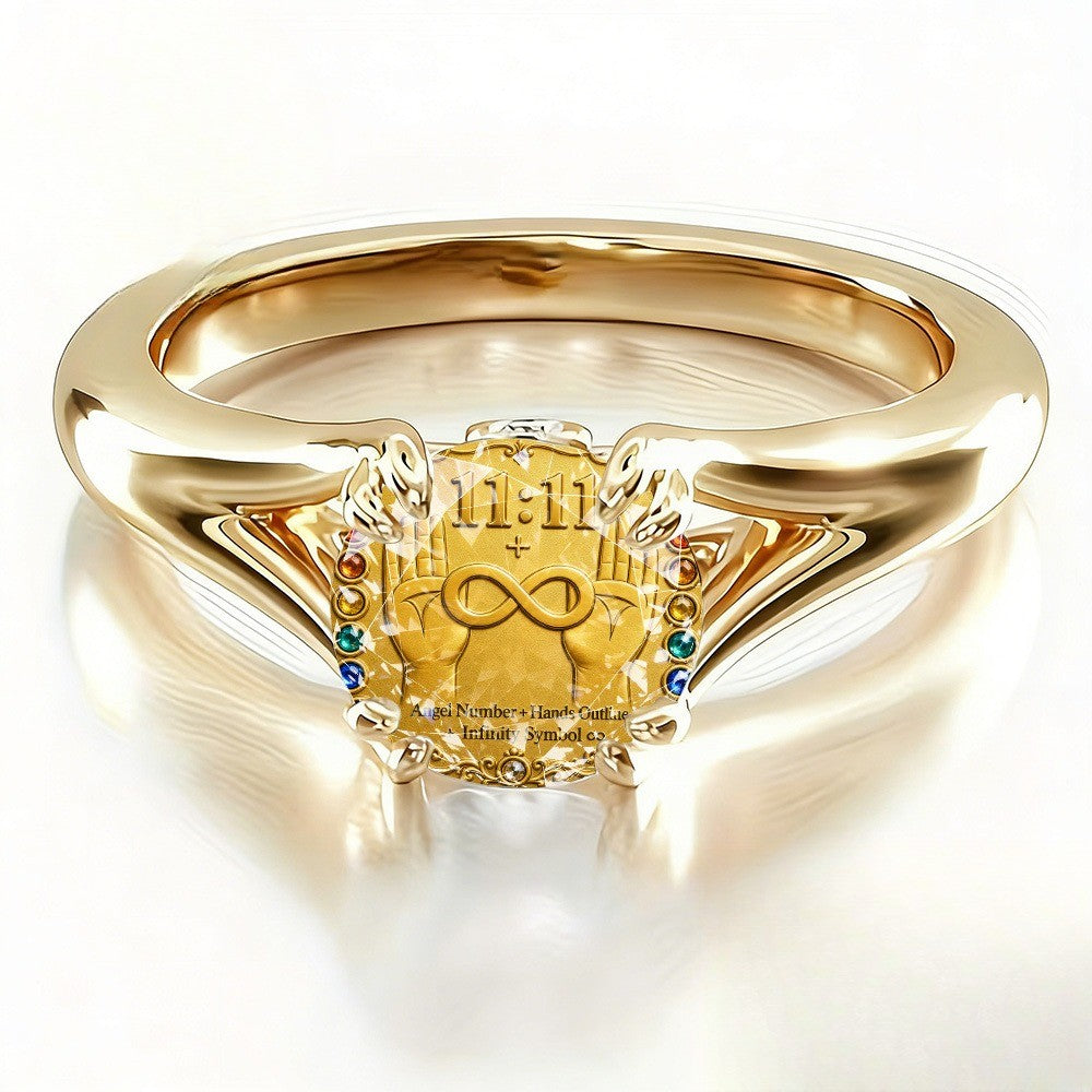 Angel Number Hamsa Ring