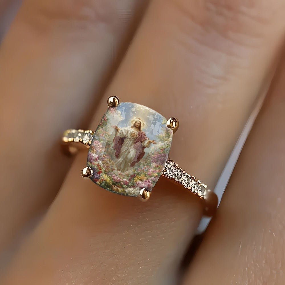 Square Religious Art Ring