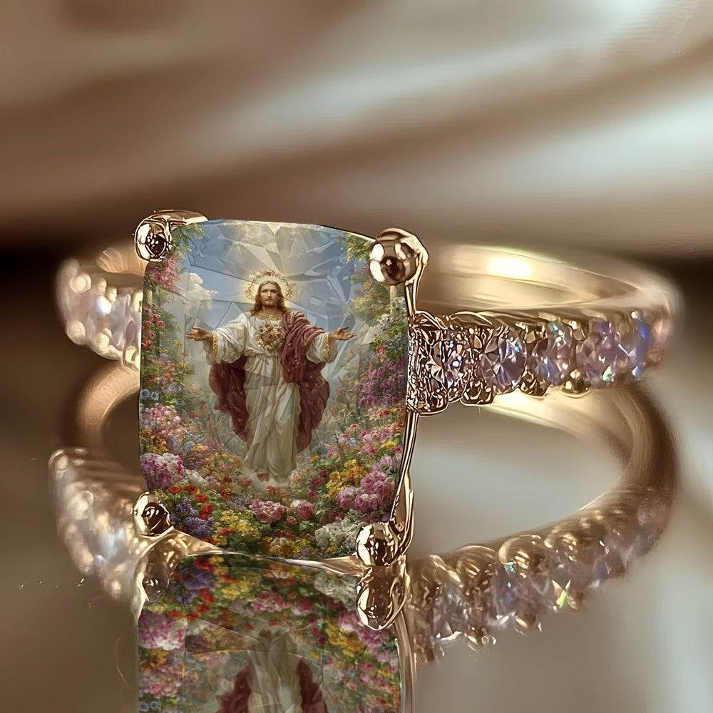 Square Religious Art Ring