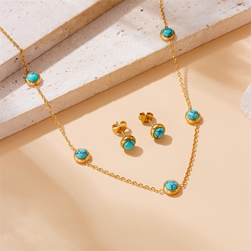 Round Turquoise Bead Jewelry Set