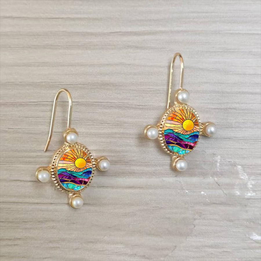 Stained Glass Sun & Wave Earrings