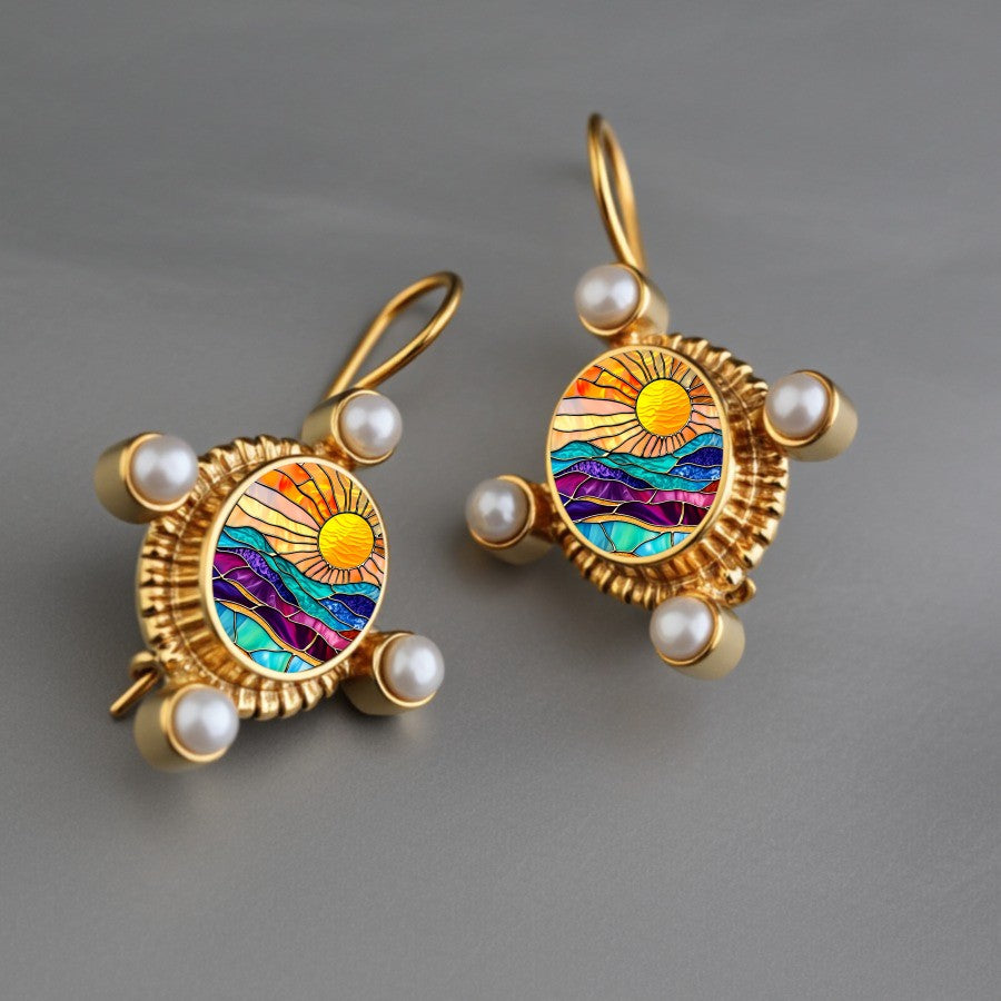 Stained Glass Sun & Wave Earrings