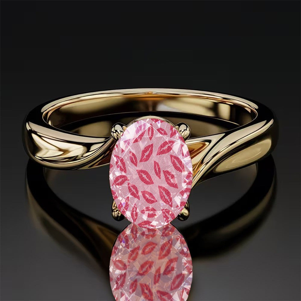 Pink Lip Print Oval Ring