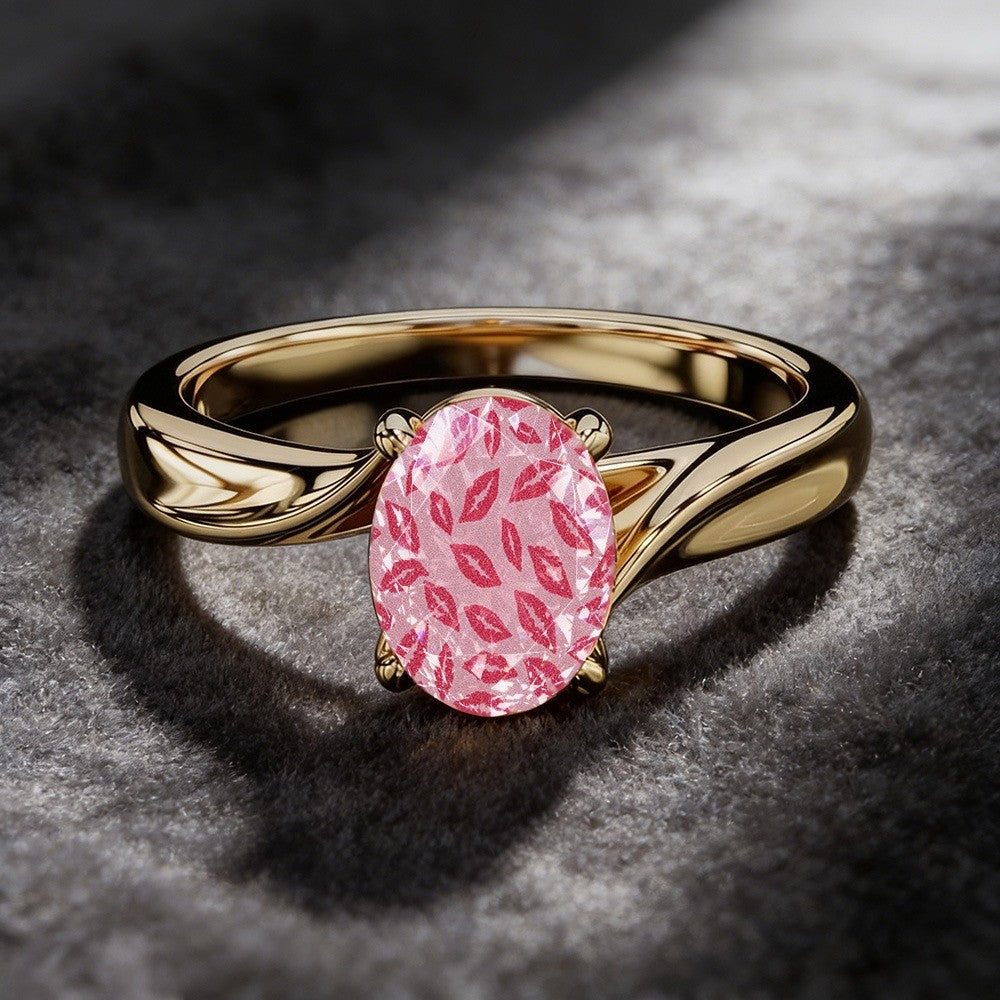 Pink Lip Print Oval Ring