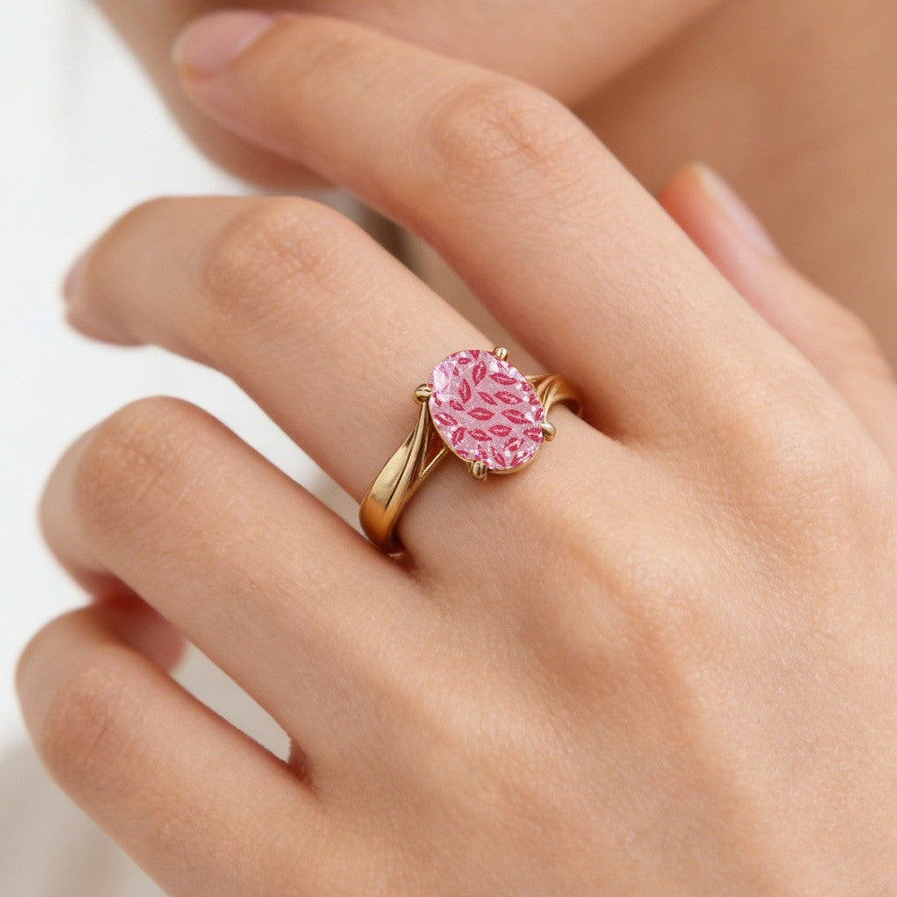 Pink Lip Print Oval Ring