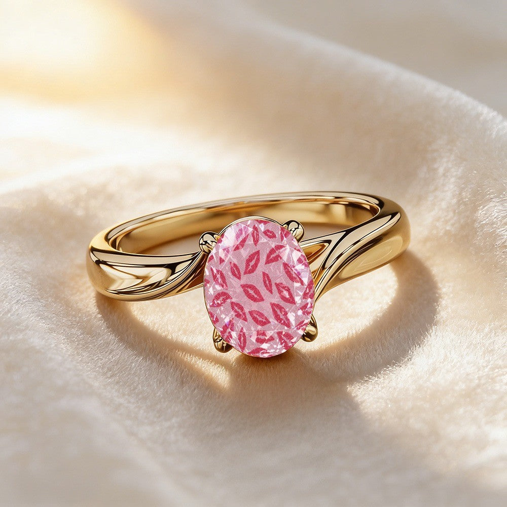 Pink Lip Print Oval Ring