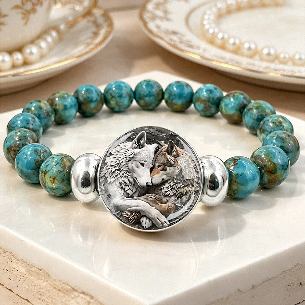 Embracing Wolves Turquoise Bracelet