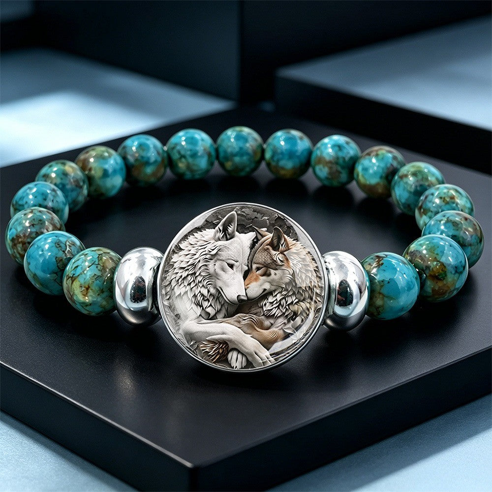 Embracing Wolves Turquoise Bracelet