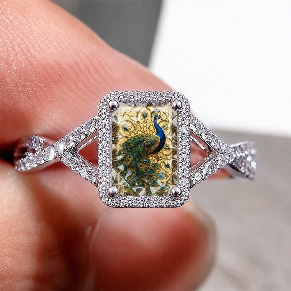 Peacock Square Statement Ring