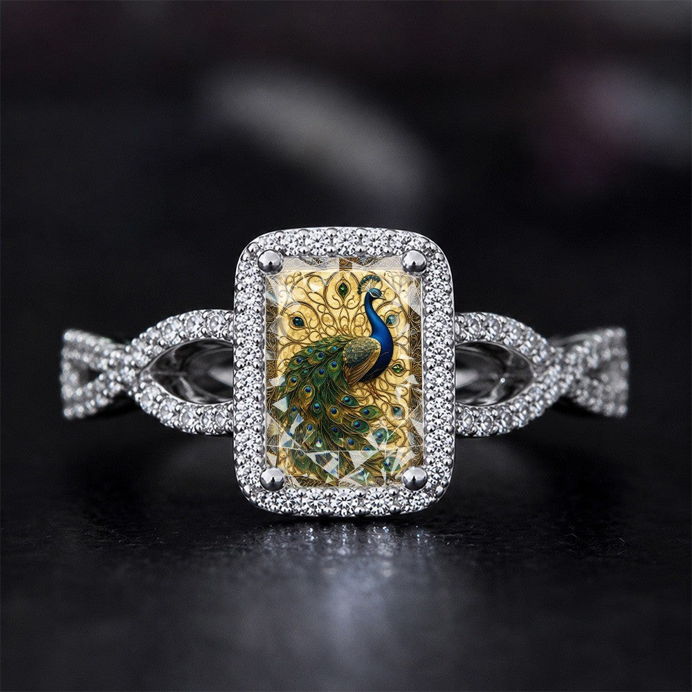 Peacock Square Statement Ring