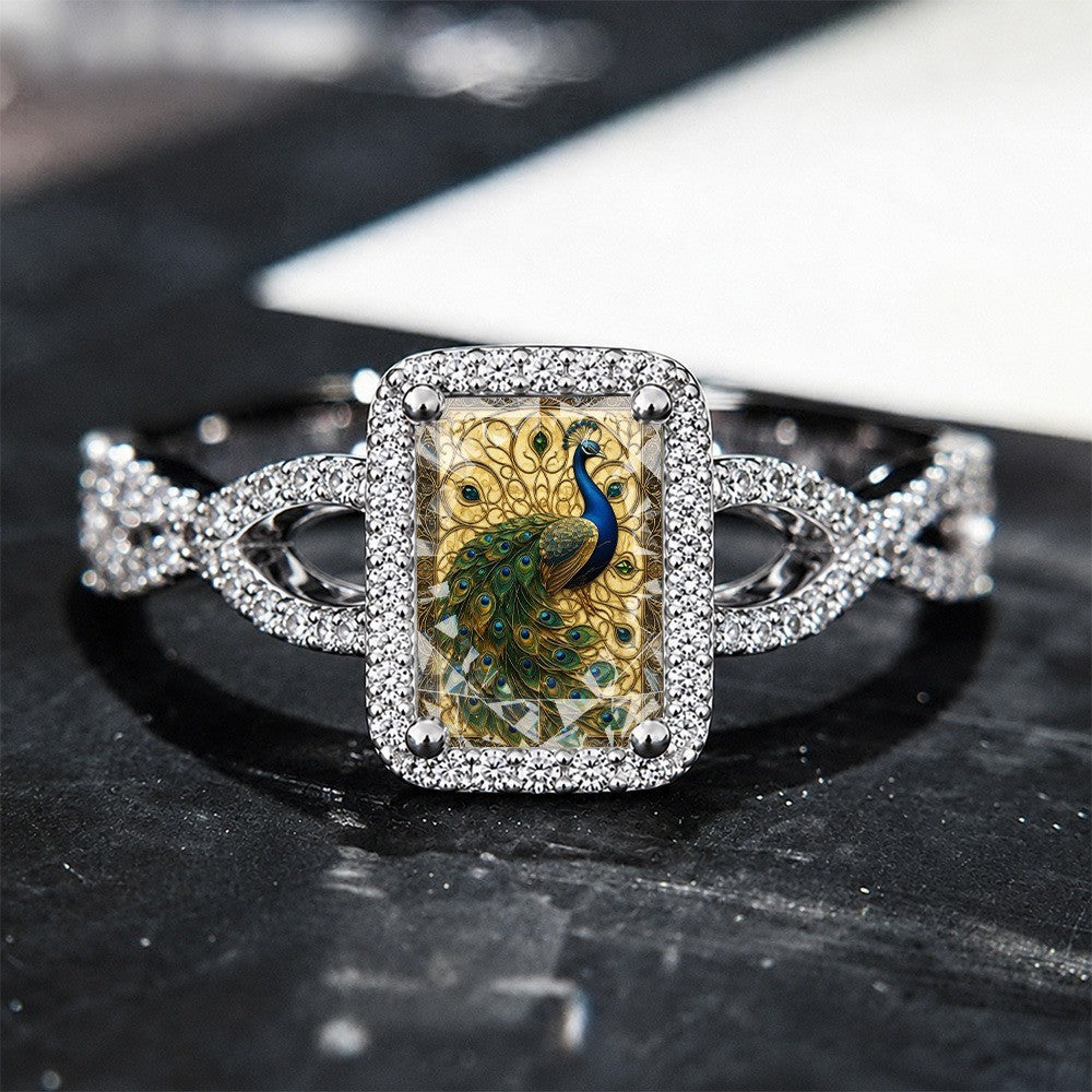 Peacock Square Statement Ring