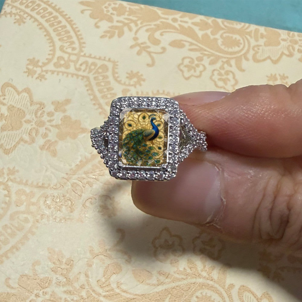 Peacock Square Statement Ring