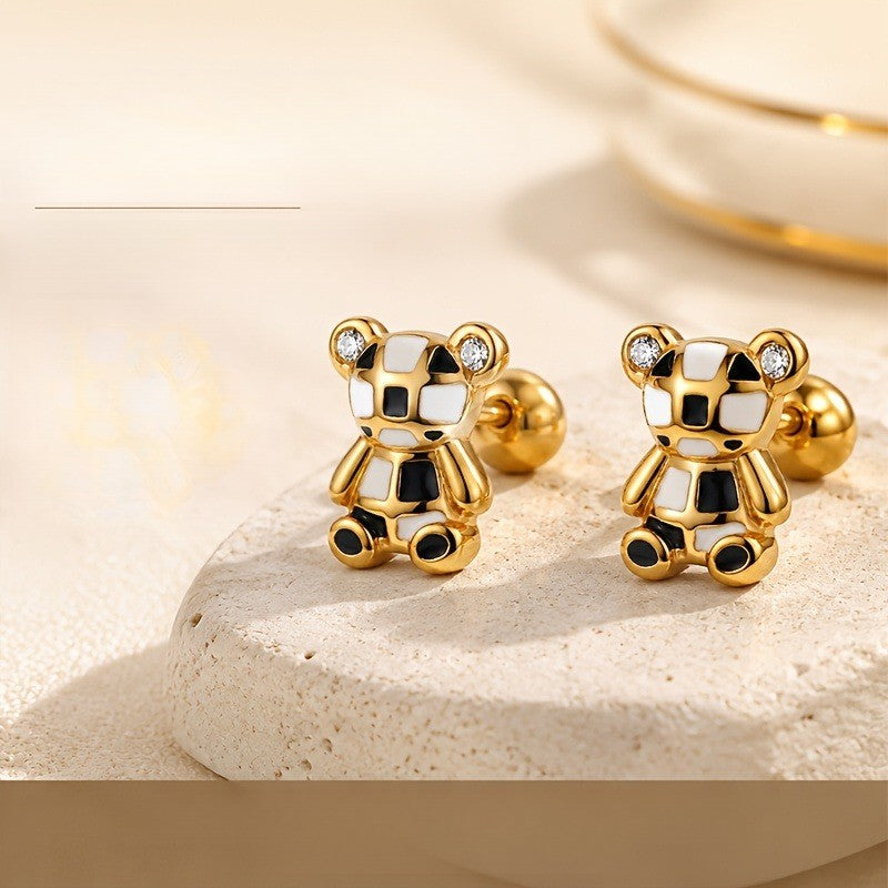 Contrast Block Bear Stud Earrings