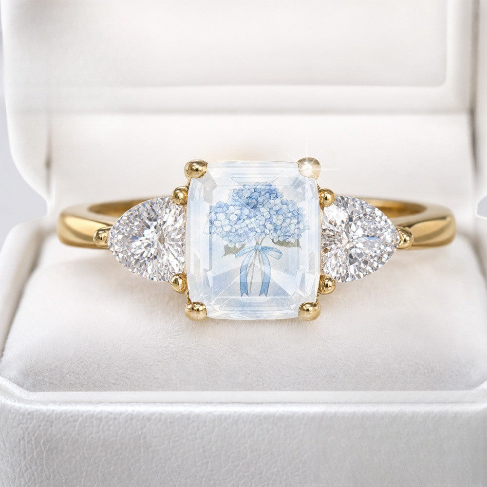 Hydrangea Bouquet Three-Stone Ring