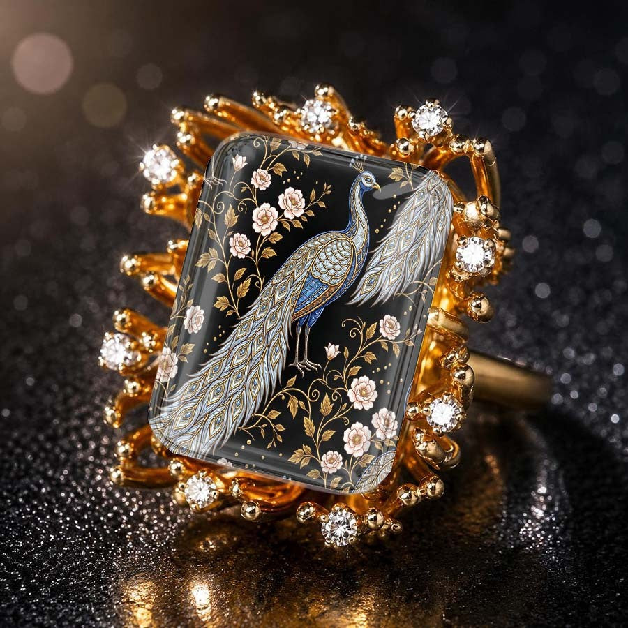 Peacock Floral Square Ring