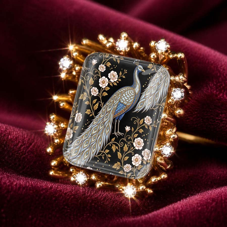 Peacock Floral Square Ring